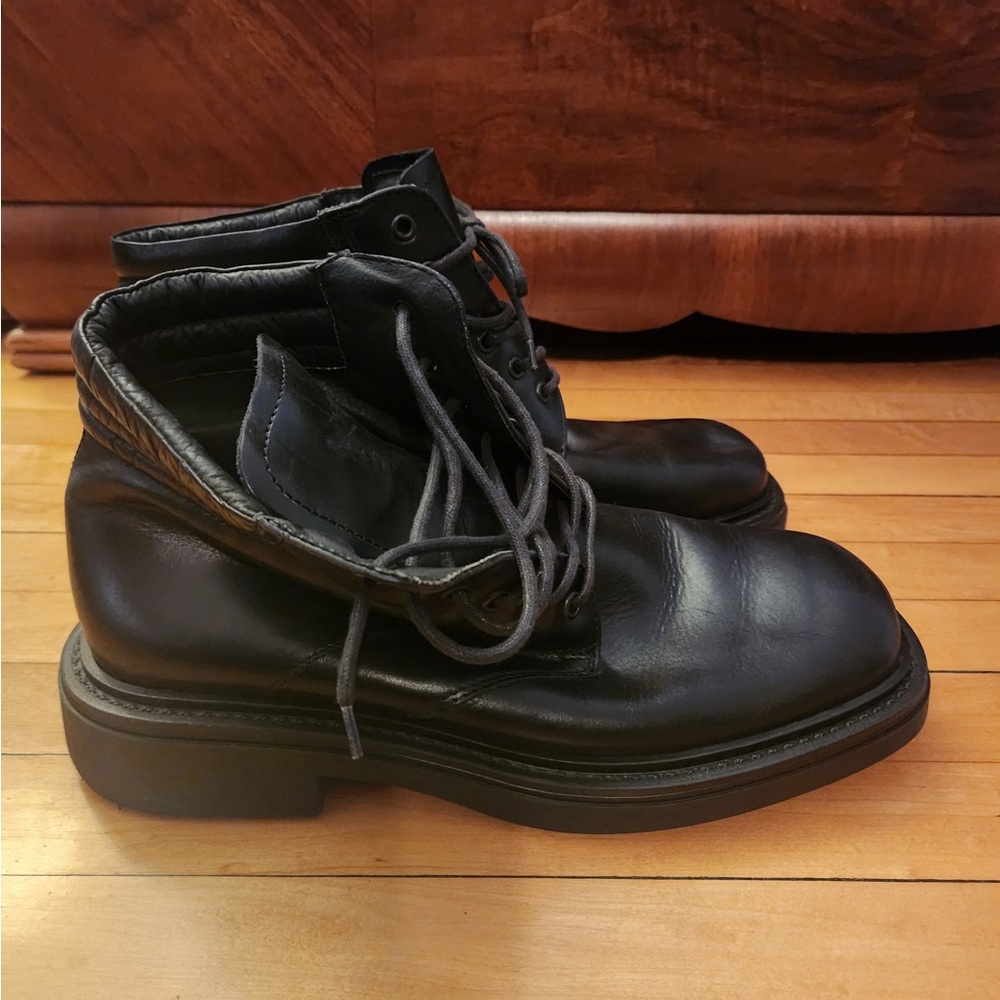 Men's Brown Brand Black Leather Boots Made in Italy - Picture 4 of 9